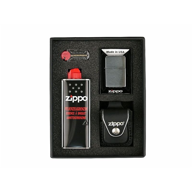 Set bricheta Zippo Chrome Brushed Black