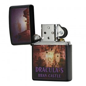 BRICHETA ZIPPO BLACK MATTE LIGHTER ROMANIA - DRACULA BRAN CASTLE cadou
