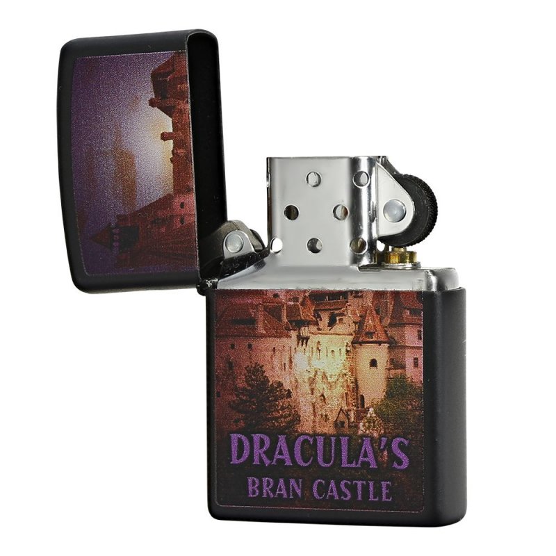 BRICHETA ZIPPO BLACK MATTE LIGHTER ROMANIA - DRACULA BRAN CASTLE cadou