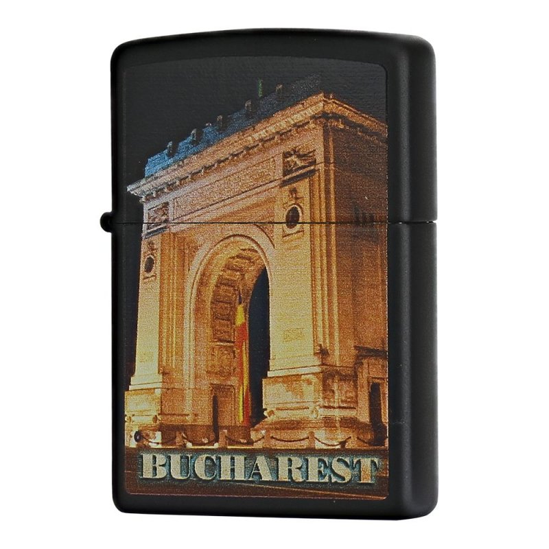 BRICHETA ZIPPO BLACK MATTE ROMANIA ARC OF TRIOMPHE oferta cadou