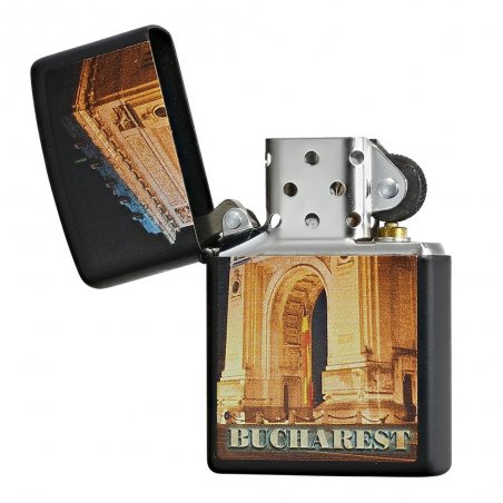 BRICHETA ZIPPO BLACK MATTE ROMANIA ARC OF TRIOMPHE oferta cadou