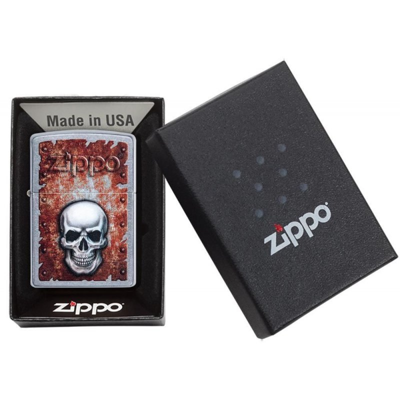 BRICHETA ZIPPO STREET CHROME RUSTED SKULL DESIGN oferta cadou