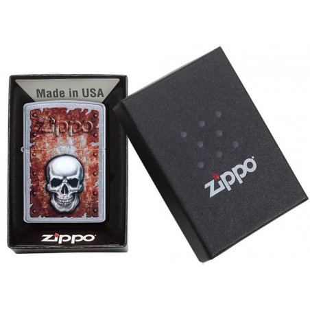 BRICHETA ZIPPO STREET CHROME RUSTED SKULL DESIGN oferta cadou