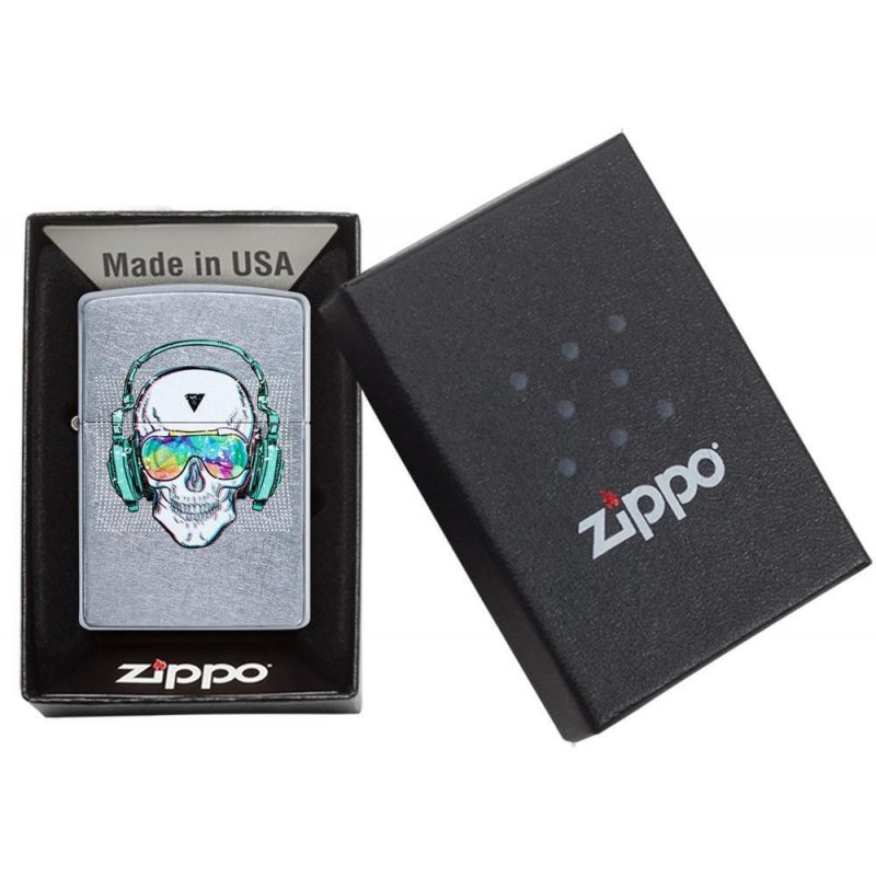BRICHETA ZIPPO STREET CHROME SKULL HEADPHONE DESIGN oferta cadou