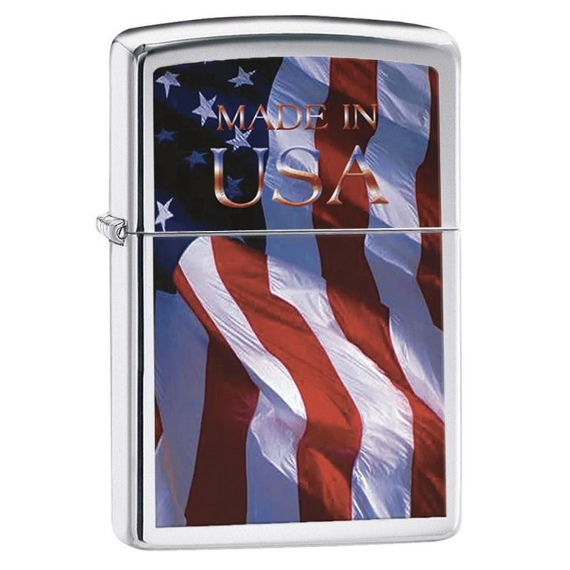 BRICHETA ZIPPO BRUSHED CHROME MADE IN USA FLAG oferta cadou