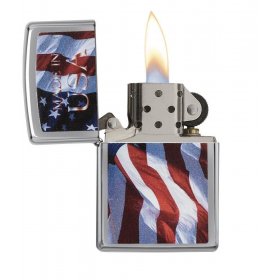 BRICHETA ZIPPO BRUSHED CHROME MADE IN USA FLAG oferta cadou