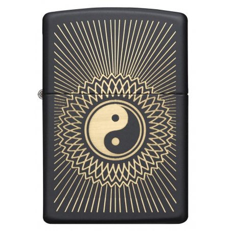 BRICHETA ZIPPO BLACK MATTE LASER ENGRAVE YIN YANG oferta cadou