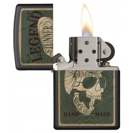 BRICHETA ZIPPO BLACK MATTE LEGENDARY SKULL DESIGN oferta cadou