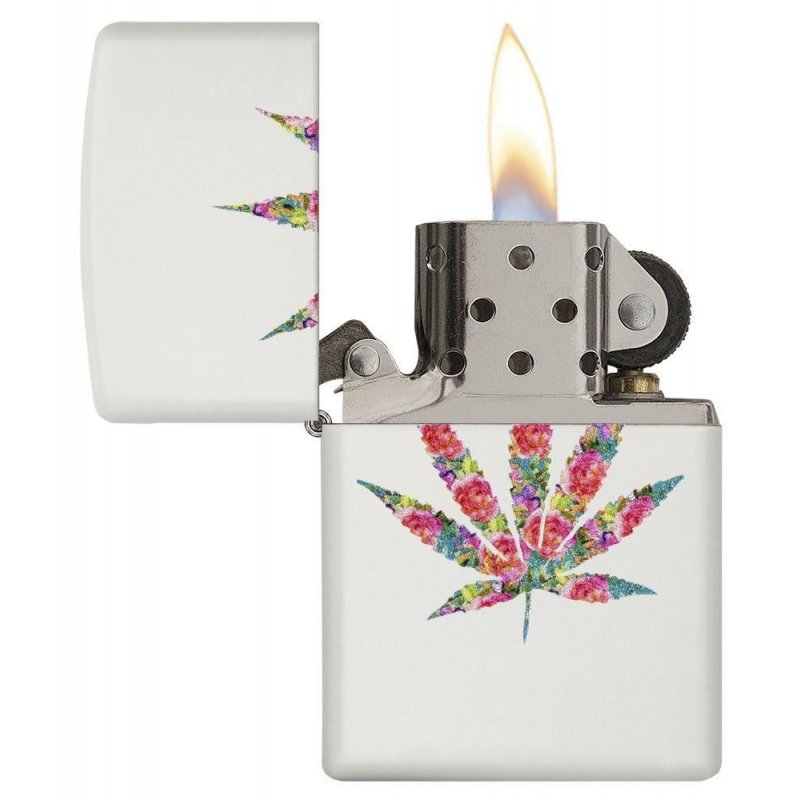 BRICHETA ZIPPO WHITE MATTE FLORAL WEED DESIGN oferta cadou reducere