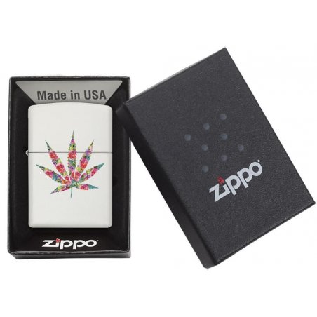 BRICHETA ZIPPO WHITE MATTE FLORAL WEED DESIGN oferta cadou reducere