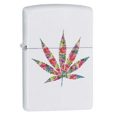BRICHETA ZIPPO WHITE MATTE FLORAL WEED DESIGN oferta cadou reducere