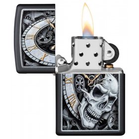 BRICHETA ZIPPO BLACK MATTE COLOR SKULL CLOCK DESIGN oferta cadou