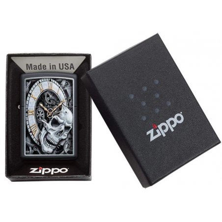 BRICHETA ZIPPO BLACK MATTE COLOR SKULL CLOCK DESIGN oferta cadou