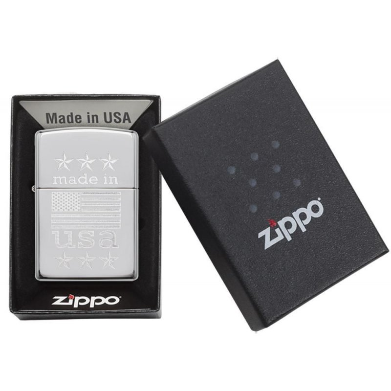 BRICHETA ZIPPO HIGH POLISH CHROME LUSTRE MADE IN USA WITH FLAG oferta