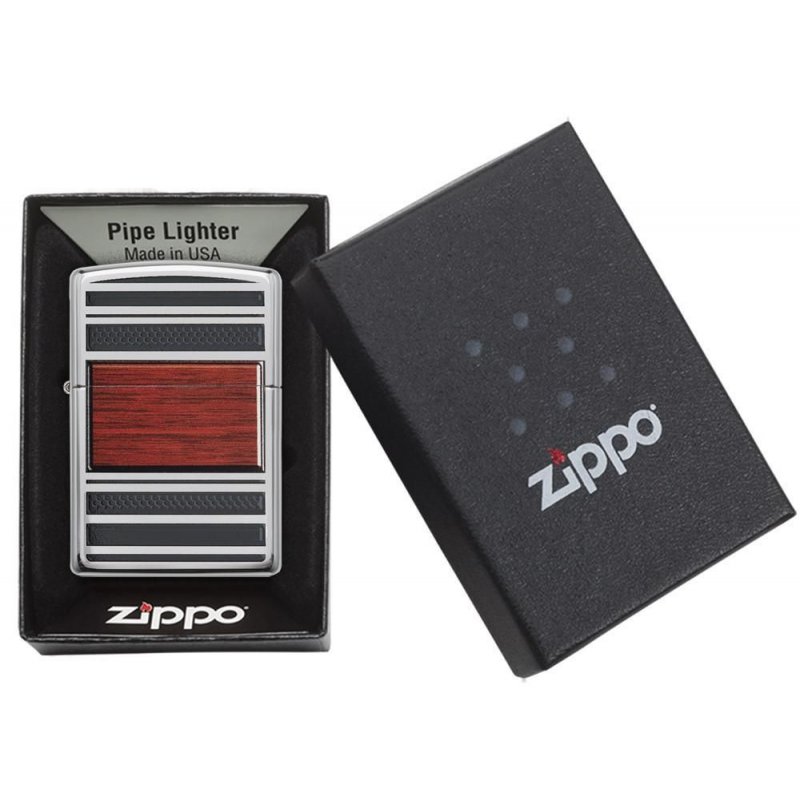 BRICHETA ZIPPO HIGH POLISH CHROME PIPE WOOD DESIGN oferta zippo
