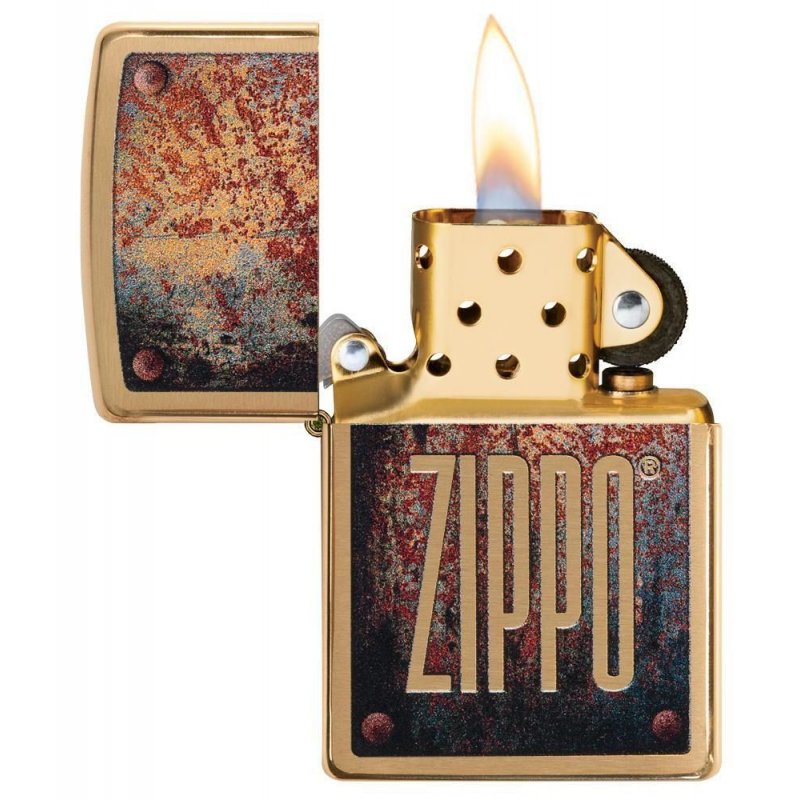 BRICHETA ZIPPO BRUSHED BRASS RUSTY PLATE DESIGN oferta bricheta zippo
