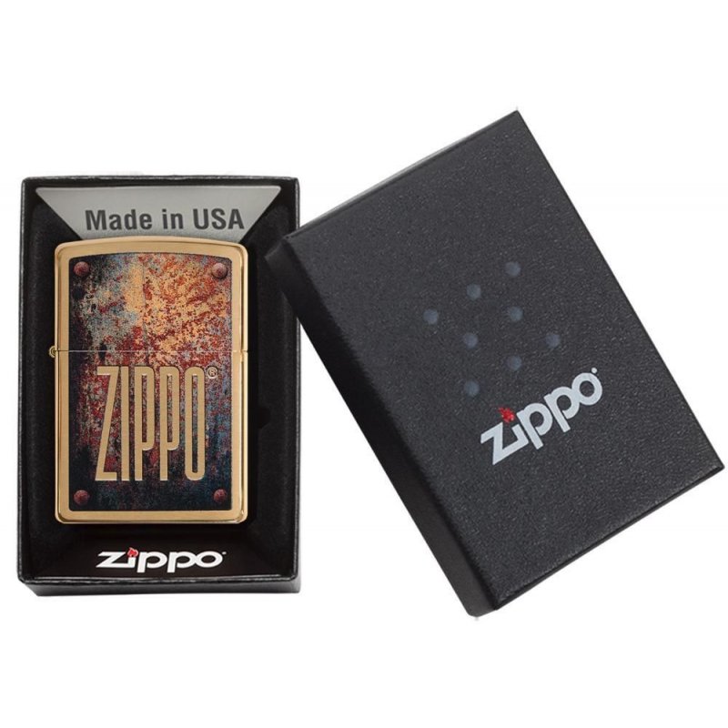 BRICHETA ZIPPO BRUSHED BRASS RUSTY PLATE DESIGN oferta bricheta zippo