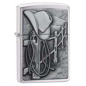 BRICHETA ZIPPO BRUSHED CHROME EMBLEM ATTACHED RESTING COWBOY oferta