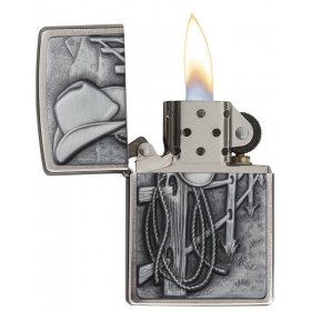BRICHETA ZIPPO BRUSHED CHROME EMBLEM ATTACHED RESTING COWBOY oferta