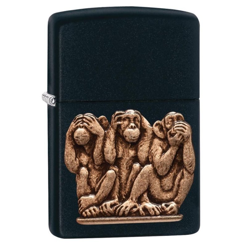 BRICHETA ZIPPO BLACK MATTE EMBLEM ATTACHED THREE MONKEYS oferta zippo