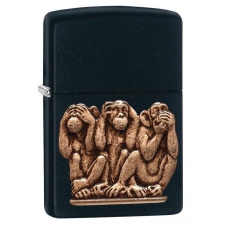 BRICHETA ZIPPO BLACK MATTE EMBLEM ATTACHED THREE MONKEYS oferta zippo