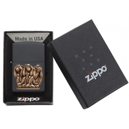 BRICHETA ZIPPO BLACK MATTE EMBLEM ATTACHED THREE MONKEYS oferta zippo