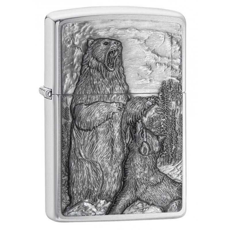 BRICHETA ZIPPO BRUSHED CHROME EMBLEM ATTACHED BEAR VS. WOLF oferta