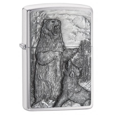 BRICHETA ZIPPO BRUSHED CHROME EMBLEM ATTACHED BEAR VS. WOLF oferta