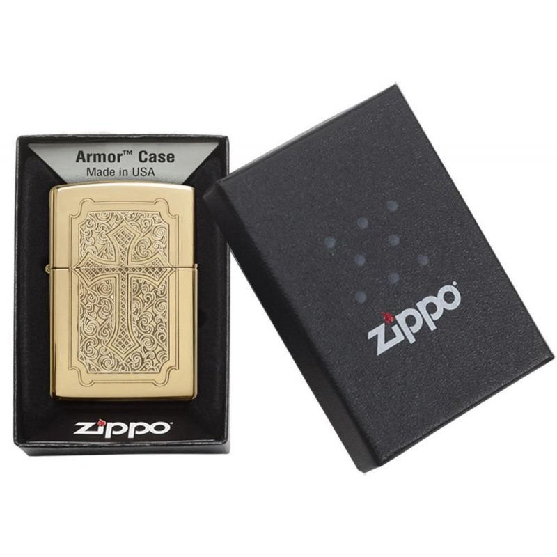 BRICHETA ZIPPO ARMOR HIGH POLISH BRASS DEEP CARVE ECCENTRIC in oferta