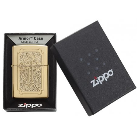 BRICHETA ZIPPO ARMOR HIGH POLISH BRASS DEEP CARVE ECCENTRIC in oferta