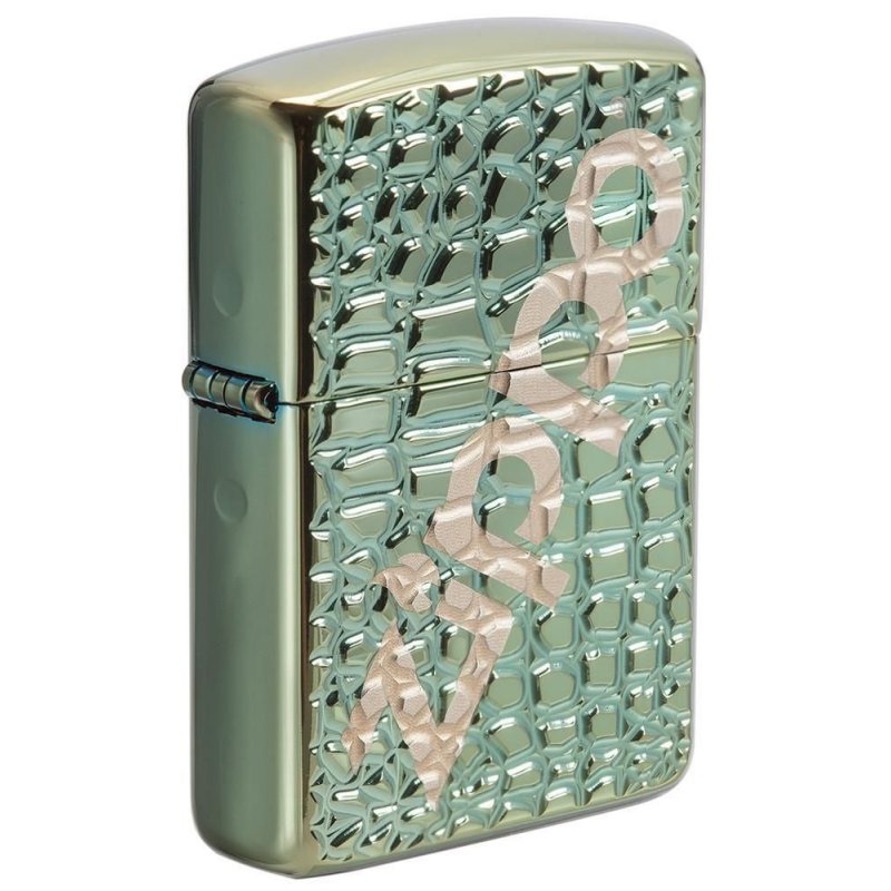 BRICHETA ZIPPO ARMOR ALIGATOR HIGH POLISH GREEN DEEP CARVE cadou zippo