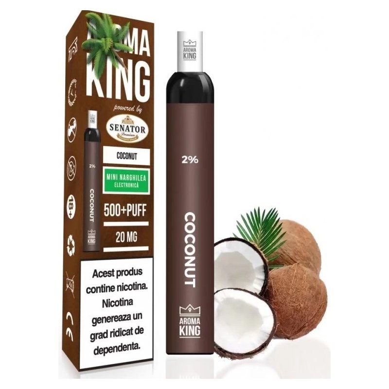 Mini narghilea electronica de unica folosinta Aroma King by Senator Coconut 500 pufuri