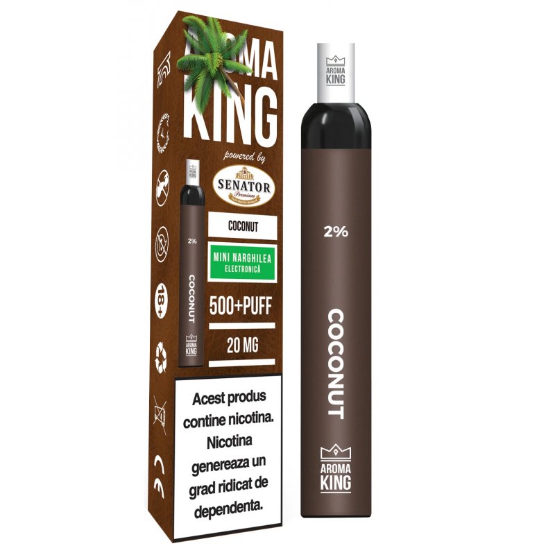 Mini narghilea electronica de unica folosinta Aroma King by Senator Coconut 500 pufuri