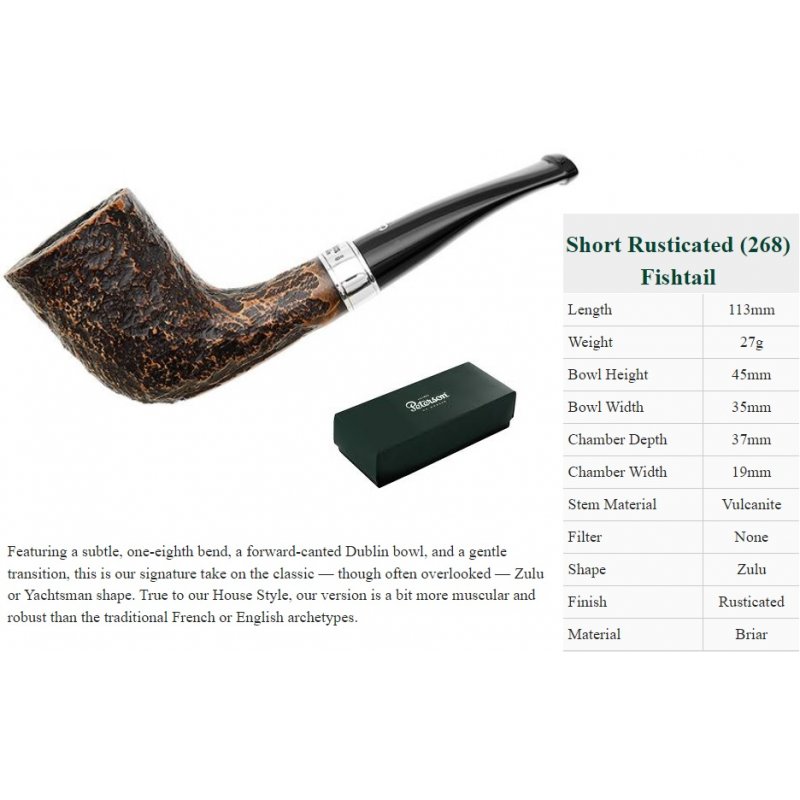 Pipa Peterson Short Rusticated 268 Fishtail cumpar pipa