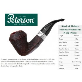 Pipa Peterson Sherlock Holmes Sandblasted Hansom P-Lip 9mm