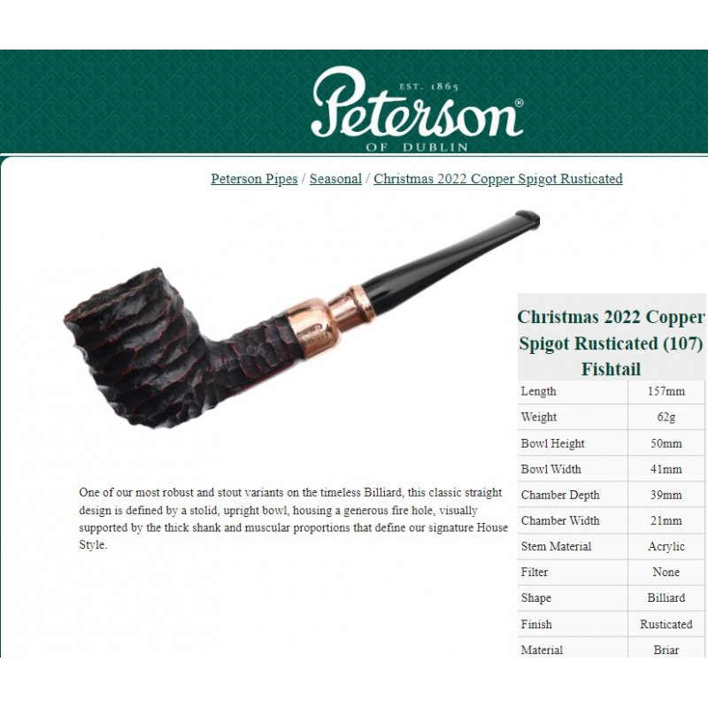 Pipa Peterson Christmas 2022 Copper Spigot Rusticated (107) Fishtail
