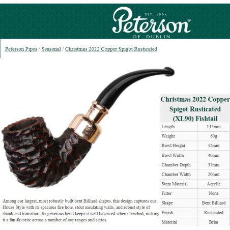 Pipa Peterson Christmas 2022 Copper Spigot Rusticated (XL90) Fishtail