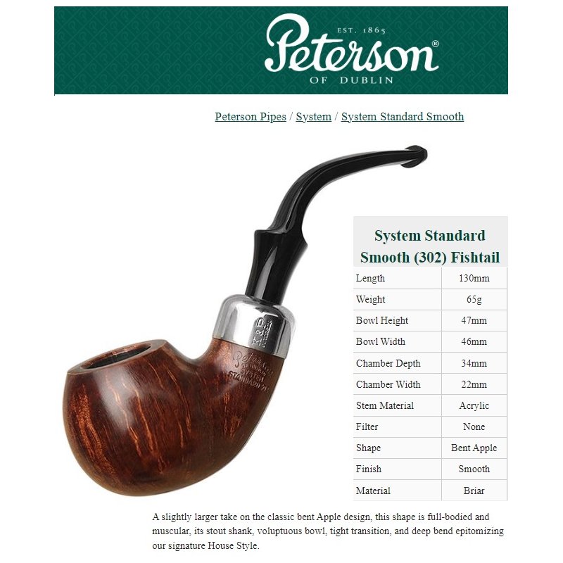 Pipa Peterson System Standard Smooth 302 P-Lip 9mm