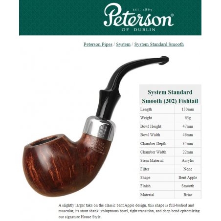 Pipa Peterson System Standard Smooth 302 P-Lip 9mm