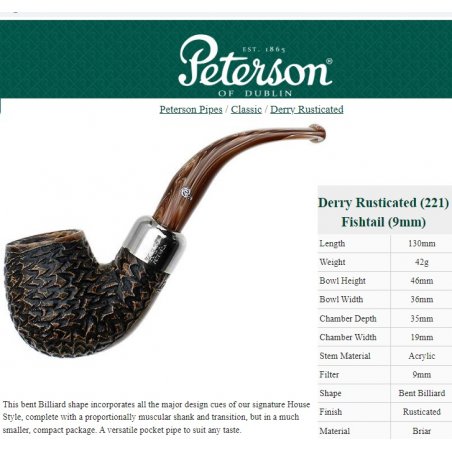 Pipa Peterson Derry Rusticated (221) Fishtail 9mm