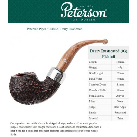 Pipa Peterson Derry Rusticated 03 Fishtail 9mm