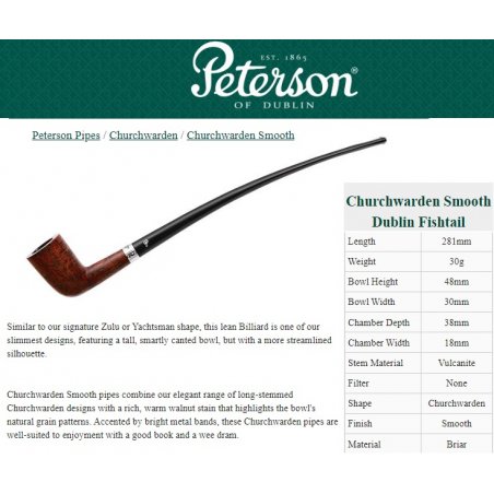 Tutungerie Pipa Peterson Churchwarden Rusticated Dublin Fishtail