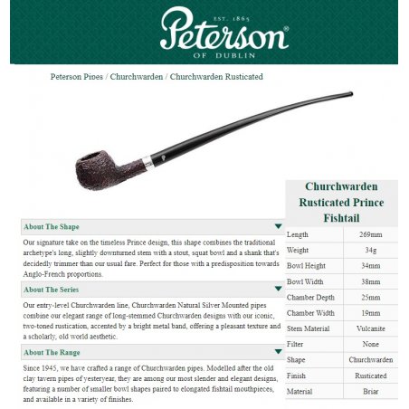 Pipa Peterson Churchwarden Rusticated Prince Fishtail