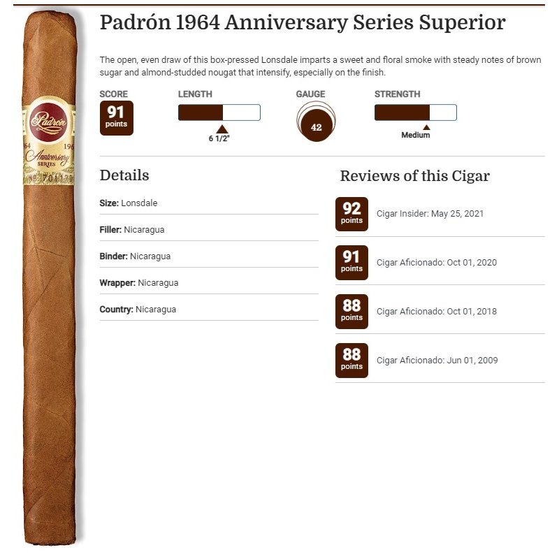 Trabucuri Padrón 1964 Anniversary Series Superior 25