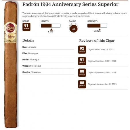 Trabucuri Padrón 1964 Anniversary Series Superior 25