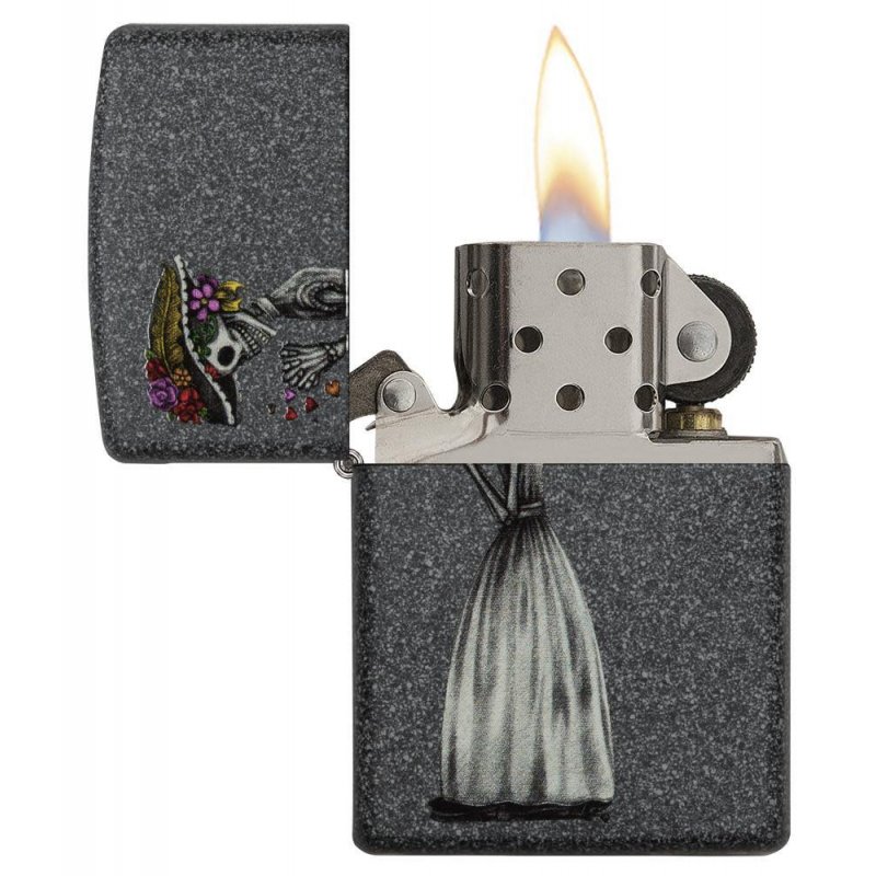 Set Zippo 28987 Iron Stone Couple Day Of Dead Skulls