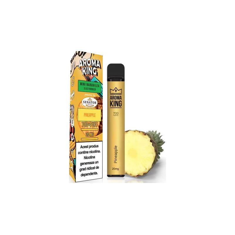 Mini narghilea electronica de unica folosinta Aroma KING - Pineapple (700 pufuri) 20 mg