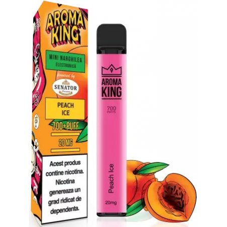 Mini narghilea electronica de unica folosinta Aroma KING Peach Ice (700 pufuri) 20 mg