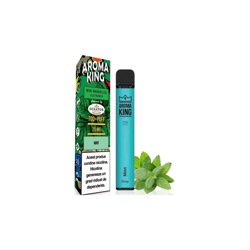 Mini narghilea electronica de unica folosinta Aroma KING - Mint (700 pufuri) 20 mg
