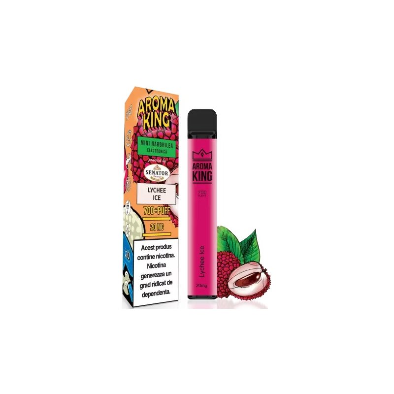 Mini narghilea electronica de unica folosinta Aroma KING Lychee Ice 700 pufuri.